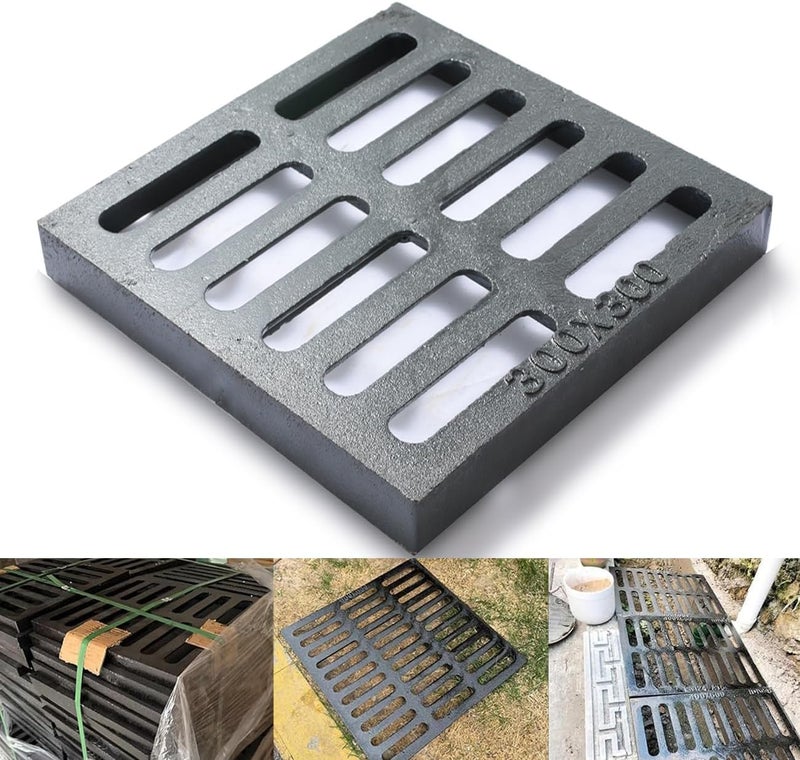 Facoba Cast Iron Drain Grate, 12 * 12in Outdoor Drain Cover, B125 Class Ductile Iron Channel Drainage Grates, Heavy Duty Sewer Grate,Black Square Drain Grate for Yard,Driveway,Concrete Floor. - Image 1